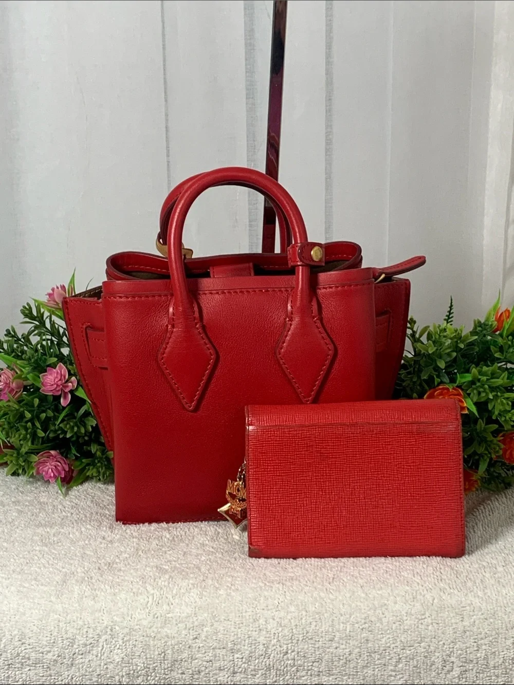 GUC MCM Milla Mini Grained Leather Tote with Matching Wallet